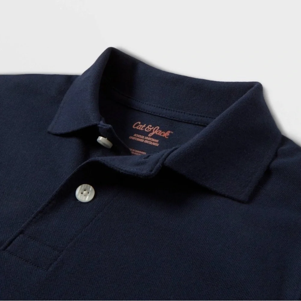 CAT & JACK Boys' Short Sleeve Pique Uniform Navy Polo Shirt - L (12/14)